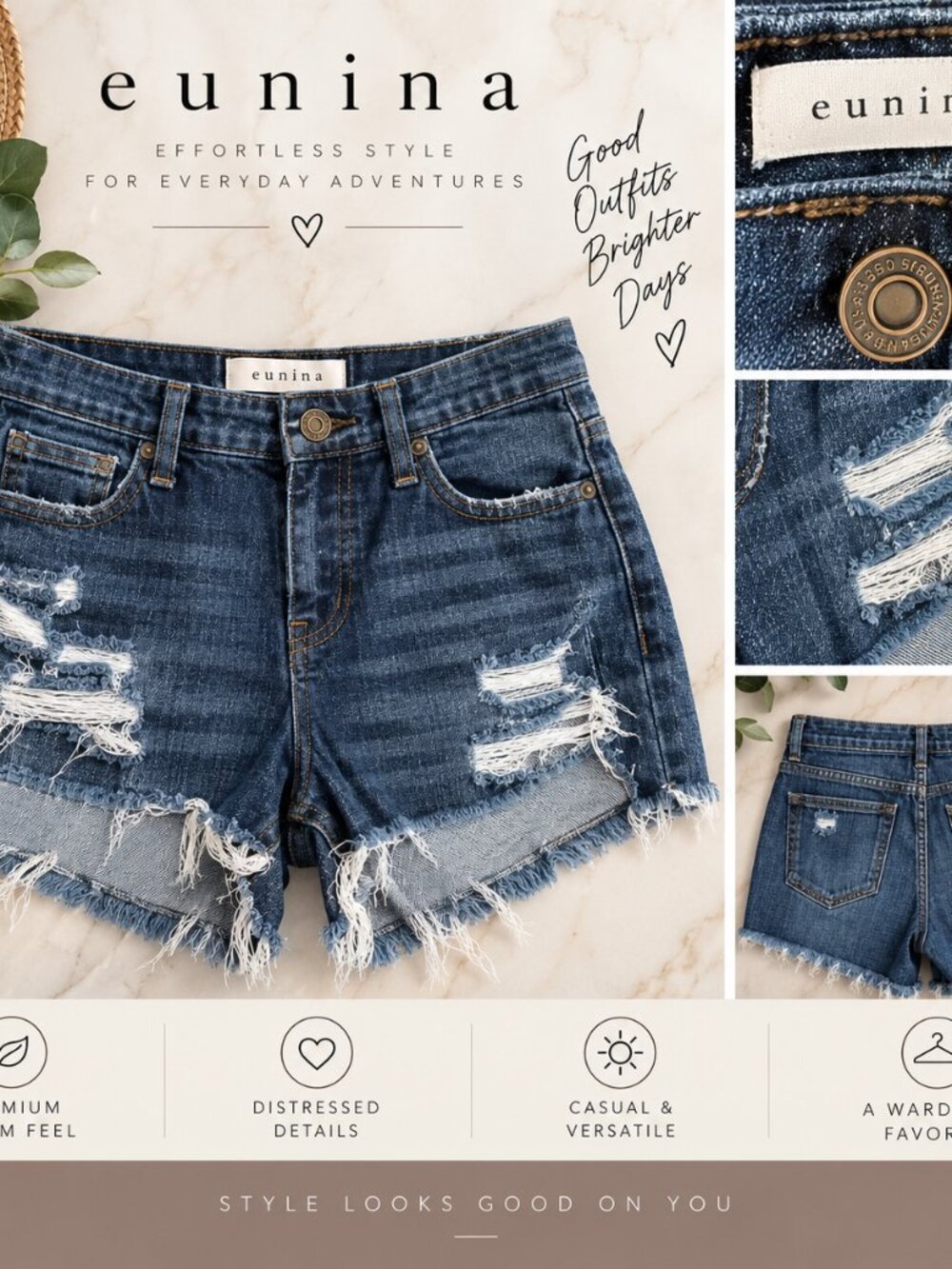 Eunina Distressed Denim Cutoff Shorts Frayed Hem Size L